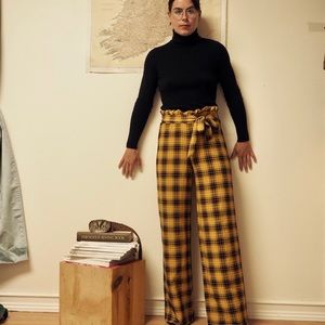 Be Bop Marigold Plaid Paperbag Tie Waist Pant
